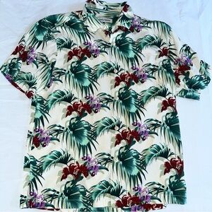 Tommy Bahama Canopy Coast 100% Silk Shirt medium tropical palm flower print